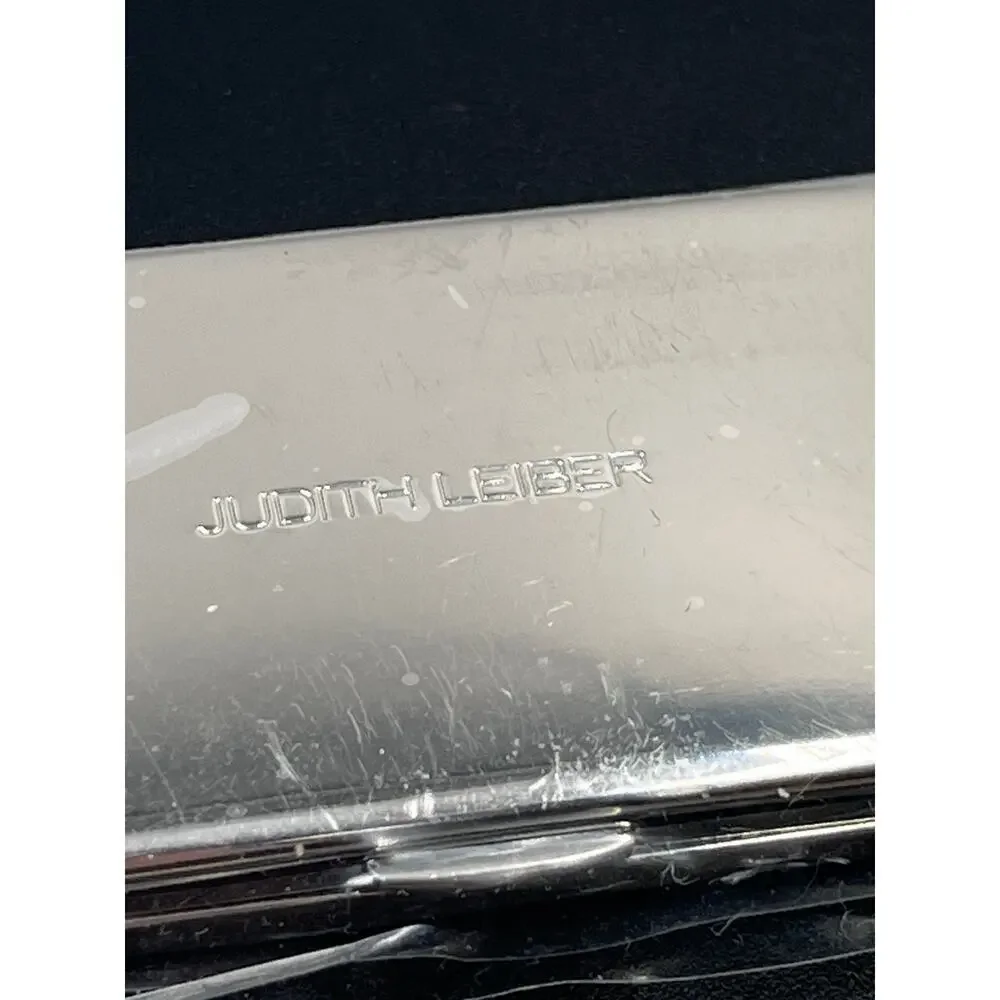 JUDITH‎ LEIBER Compact Mirror Slim Pocket Austria Crystal Green Blue Dots Silver